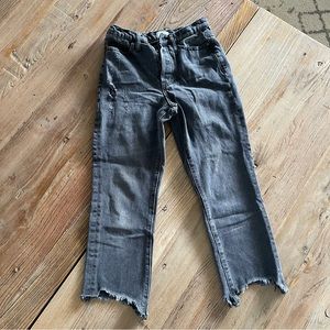 Simple Society Dark Gray Denim Jeans Raw Hem Straight Leg Baggy Pants Sz 1